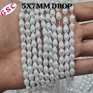 5*7MM GLASS PEARL DROP WHITE