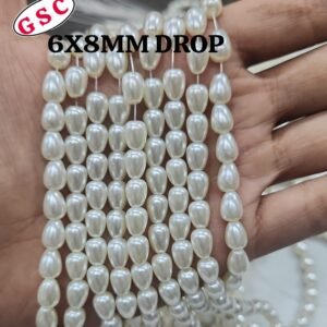 6*8MM GLASS PEARL DROP OFF WHITE