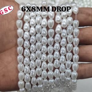 6*8MM GLASS PEARL DROP WHITE