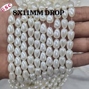 8*11MM GLASS PEARL DROP OFF WHITE